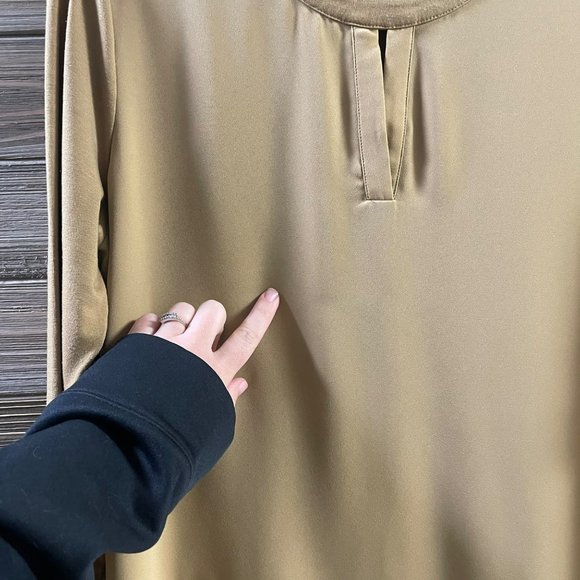 LYSSE New York Windsor Camel Mixed Media Chiffon Overlay Tunic Top Women Size L - Picture 4 of 16